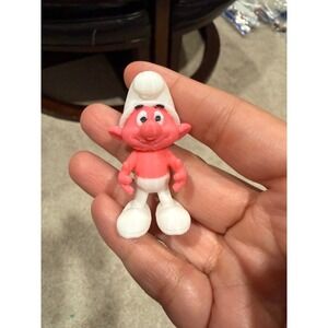 Vintage Pink Smurf Figurine Small Collectible Cartoon Character Toy